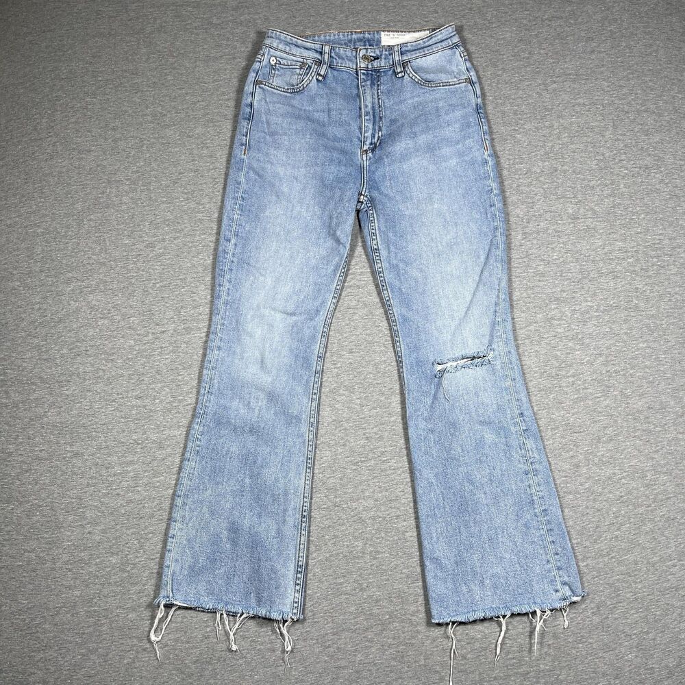 Rag & Bone Casey Jeans Womens 25 Blue Flared High Rise Ankle Frayed Hem
